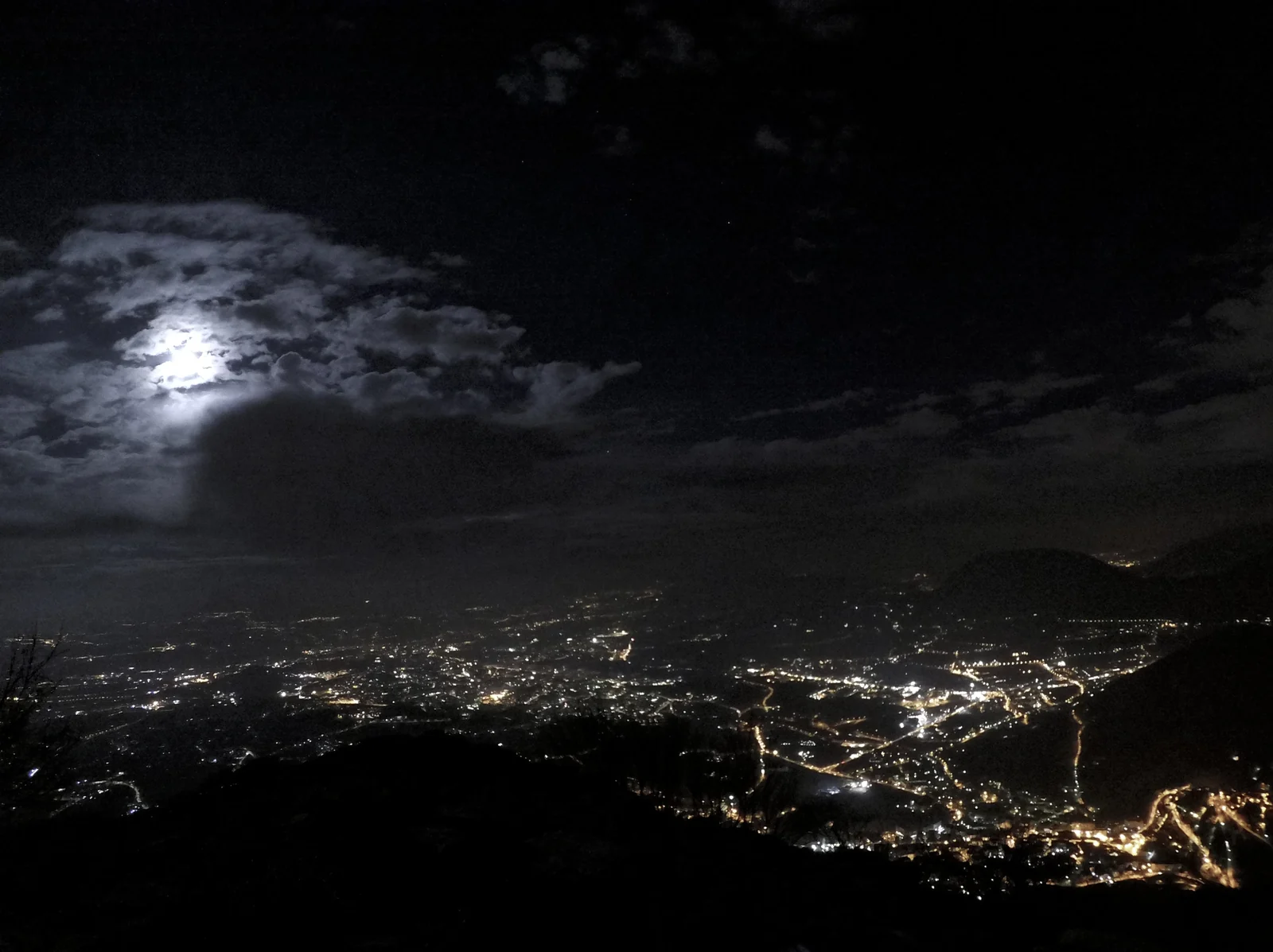 Avellino at night, seen from Montevergine